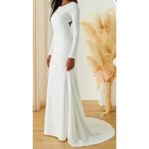 LULU'S XL Eloquent Endearment White Long Sleeve Backless Wedding Maxi Dress 0B18